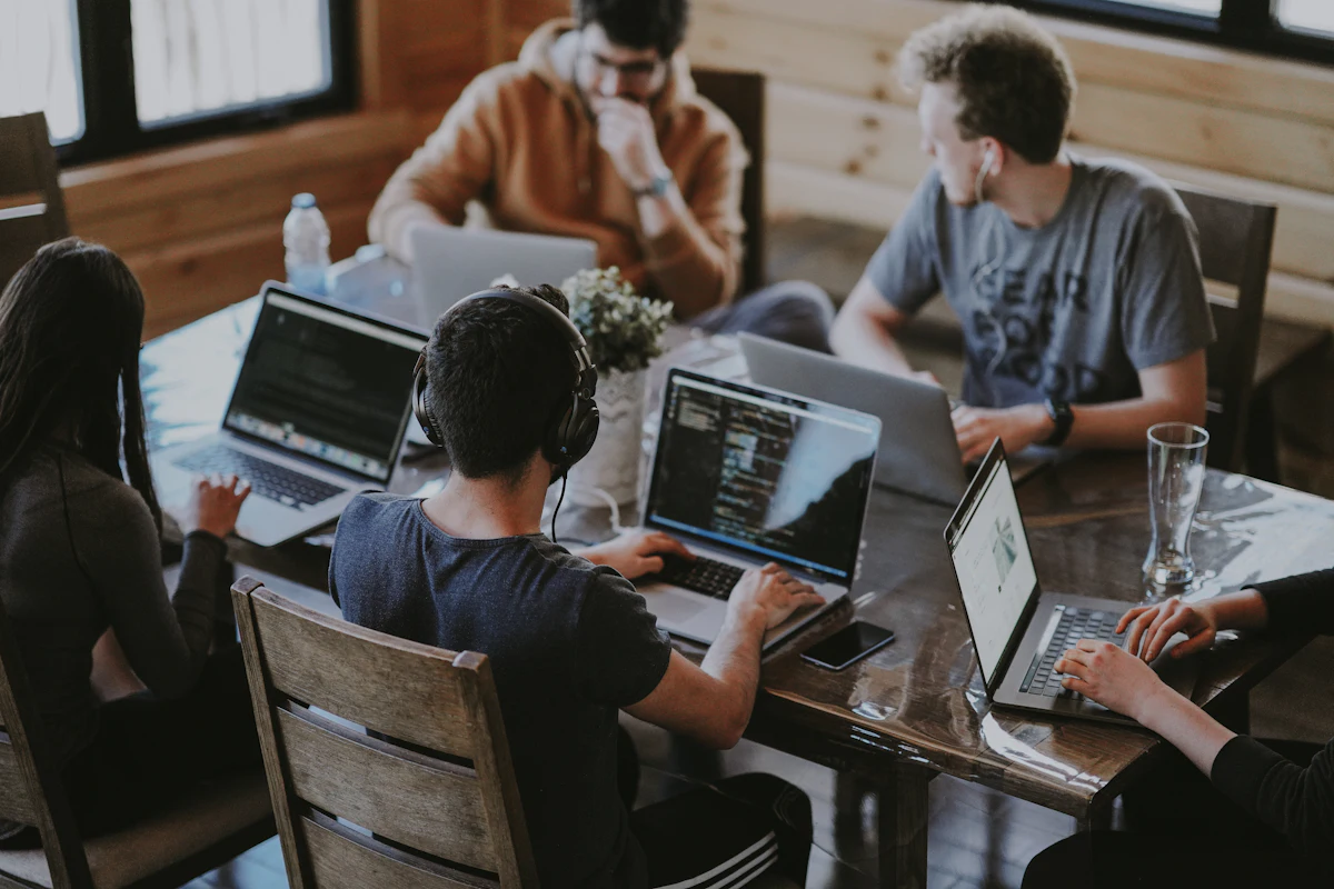 Team collaborating in a bright modern workplace